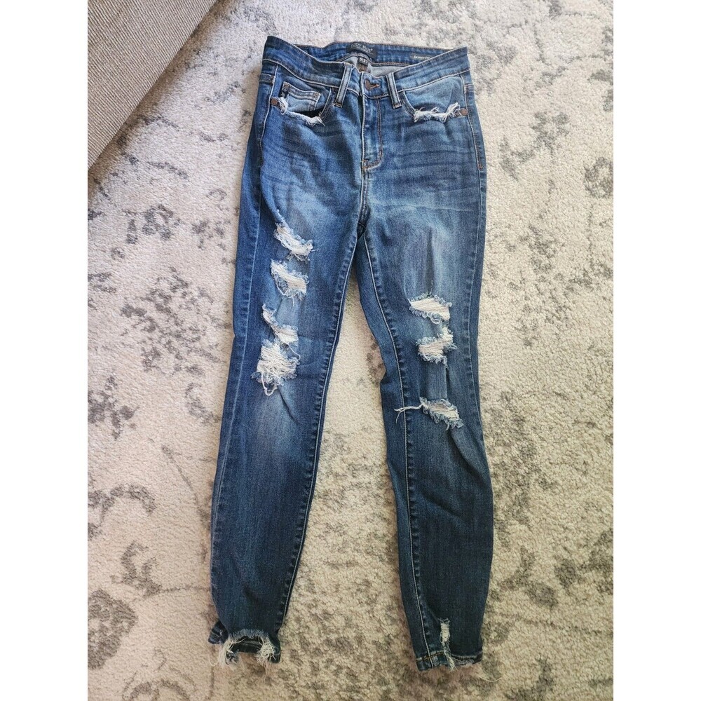 Judy Blue Womens Skinny Fit Dark  Raw Hem High Rise Jeans JB82147 DK Size 5/27